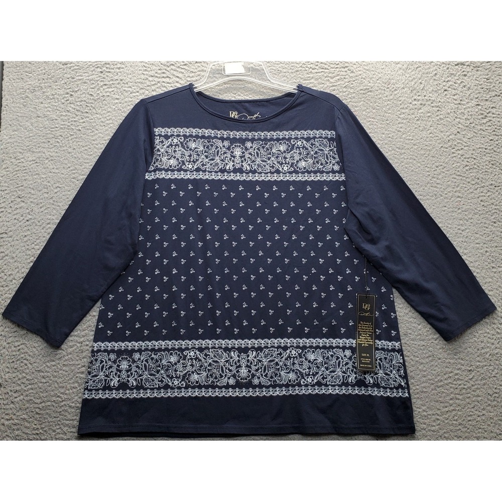DG2 by Diane Gilman Tunic Top Women XL Multi Floral Long Sleeve Stretch Pullover